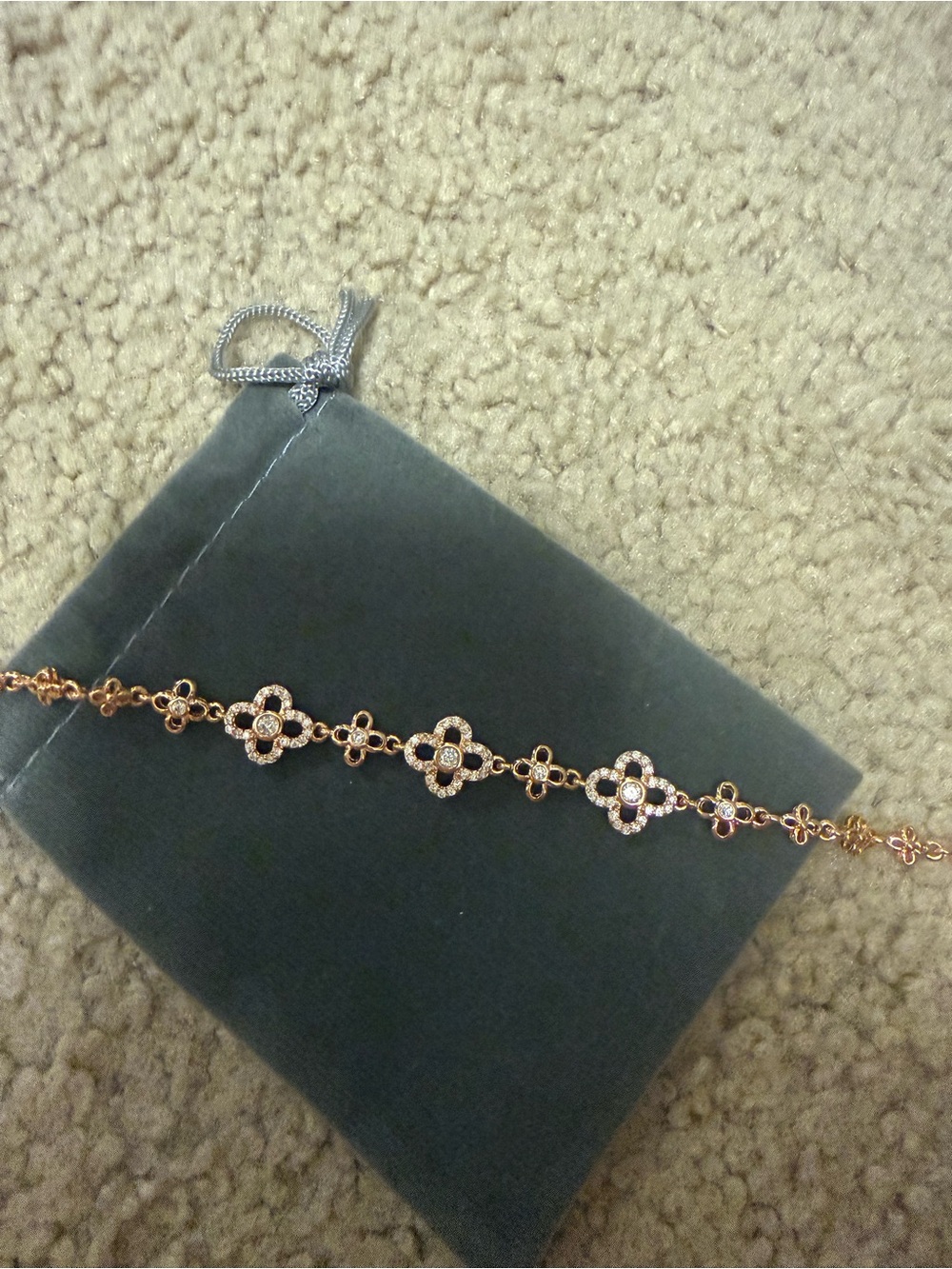 Rose Gold Tone Clover Link Bracelet with Crystal Accents